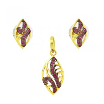 Elegant Sterling Silver Gold Plated Pendant Set with Ruby seated  pendent for Women & Girls - Timele